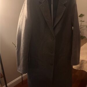 Women’s Single-Breasted Long Wool Coat in Charcoal